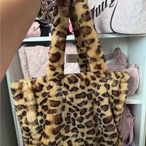 Leopard Print Faux Fur Tote Bag